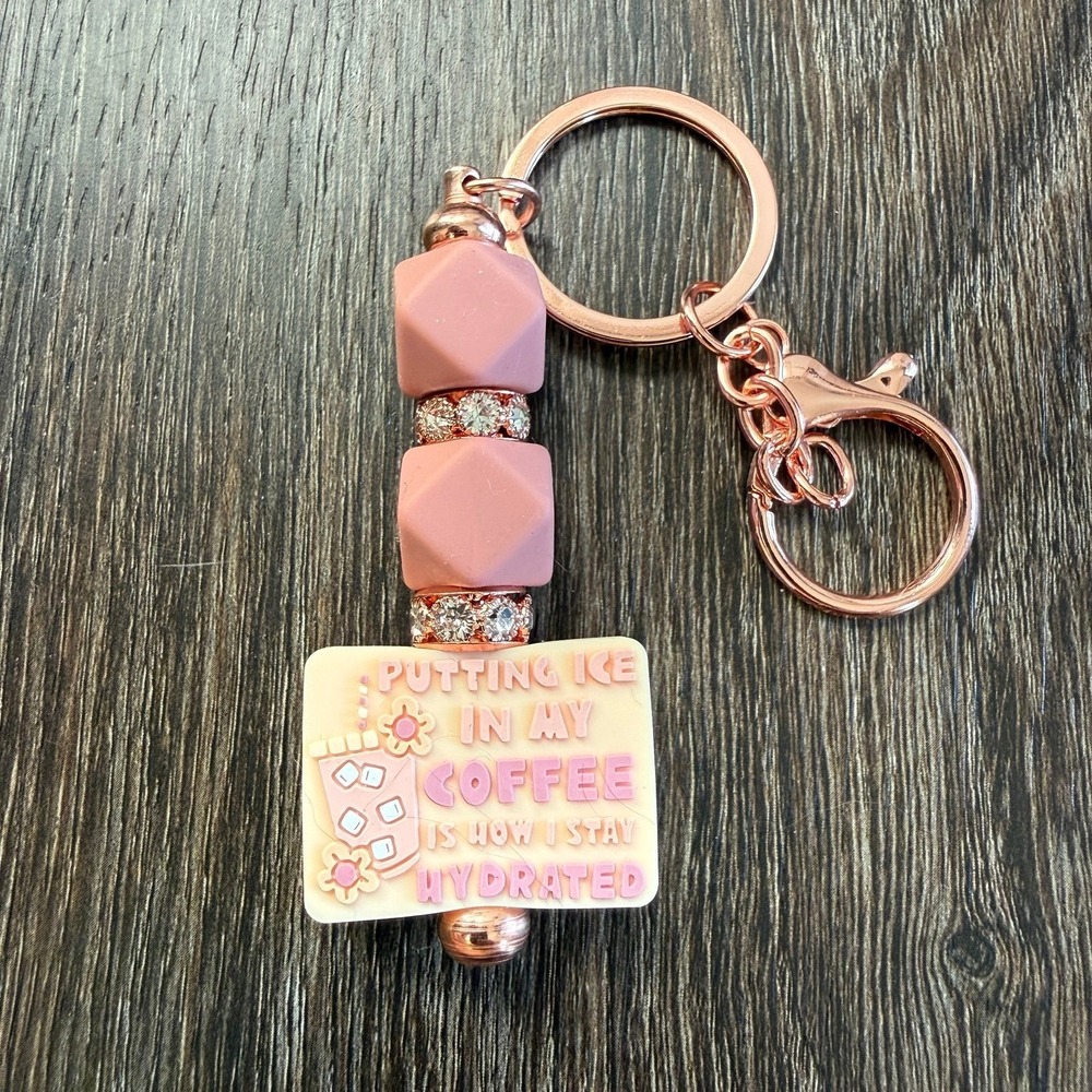 New Handmade Silicone Iced Coffee Keychain/Bag Charm/Zipper Pull Pink Rose Gold